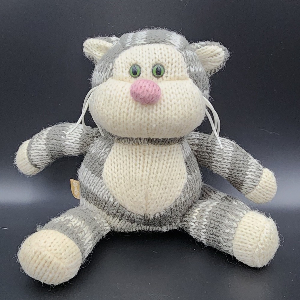 Hallmark KNIT Stuffed Plush Gray  And White Striped‎ 8" HALLMARK GREETINGS